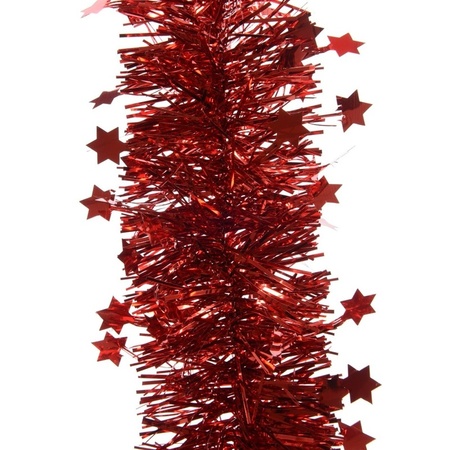 37x stuks kunststof kerstballen 6 cm met 2x stuks slingers rood