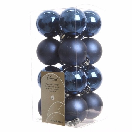 32x stuks kunststof kerstballen mix van donkerblauw en oudroze 4 cm