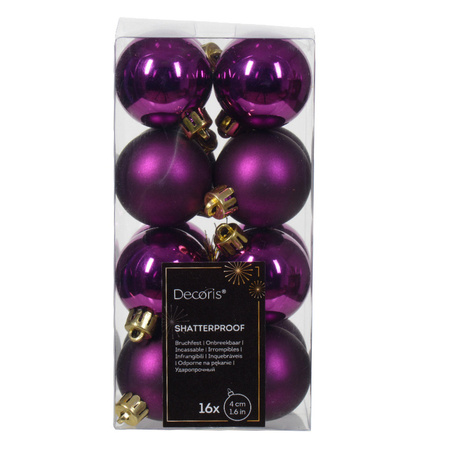 Decoris kleine kerstballen - 16x - paars - 4 cm -kunststof
