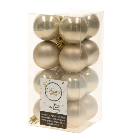 28x Christmas baubles champagne 4 and 6 cm plastic matte/shiny