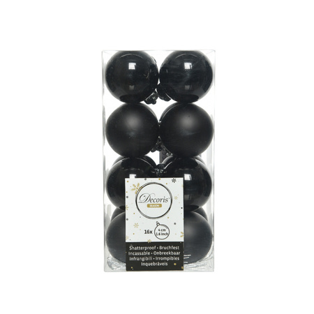 32x stuks kunststof kerstballen mix van zwart en donkergroen 4 cm