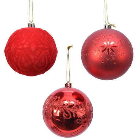 Decoris luxe kerstballen - 12x st - rood - 8 cm - kunststof