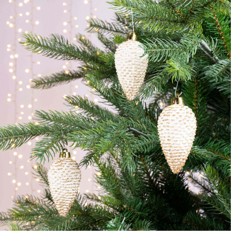 6x Kerstboom hangers dennenappels creme wit 8 cm