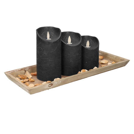 Dienblad van hout met 3 LED kaarsen in de kleur zwart 39 x 15 cm