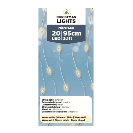 Lumineo Draadverlichting - 20 micro LEDs - warm wit - 95 cm - zilverdraad