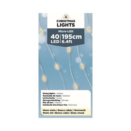Lumineo Draadverlichting - 40 LEDs - warm wit - 195 cm - kerstverlichting batterijen