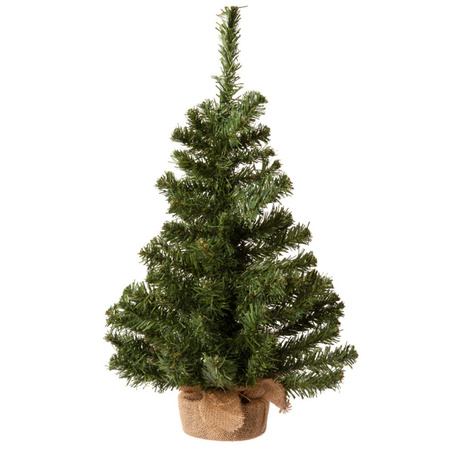 Kunst kerstboom/kunstboom groen 60 cm met naturel jute pot 