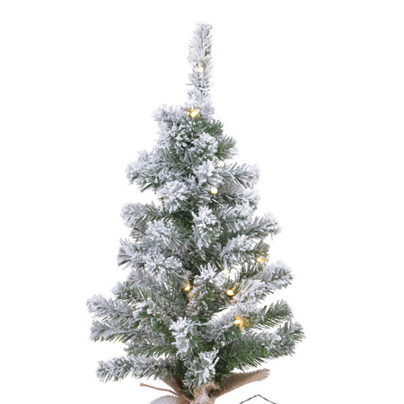 Besneeuwde miniboompjes/kunst kerstbomen met licht 45 cm