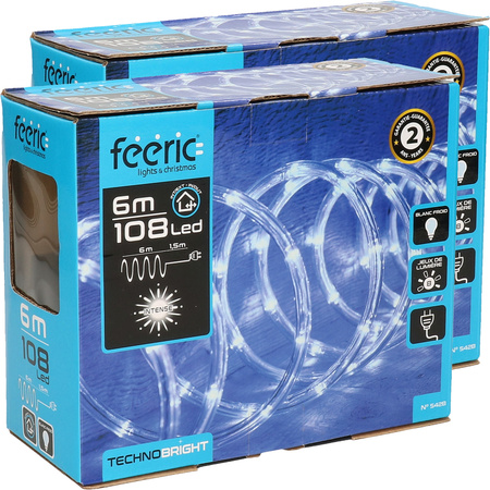 Feeric set of 2x pieces ropelights 6 meters with 108 clear white led lights