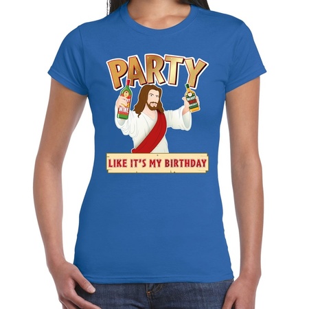 Blauw kerstshirt  / kerstkleding met party Jezus voor dames