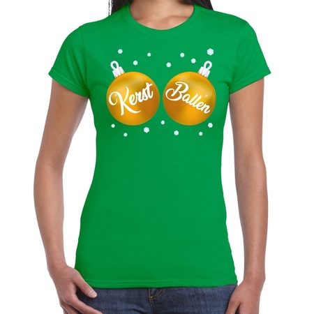 Christmas t-shirt green with golden christmas balls for women