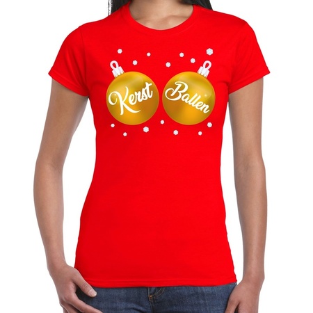 Christmas t-shirt red with golden christmas balls  for women