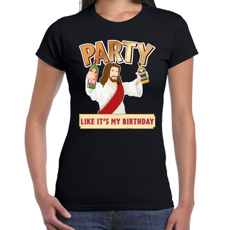 Zwart kerstshirt  / kerstkleding met party Jezus voor dames