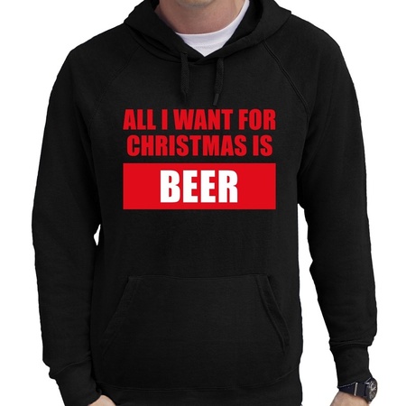Foute kerstborrel hoodie all i want for christmas is beer zwart voor heren