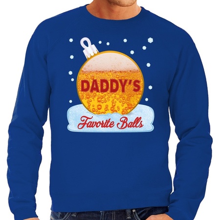 Foute kerstborrel sweater / kersttrui Daddy his favorite balls met bier print blauw voor heren