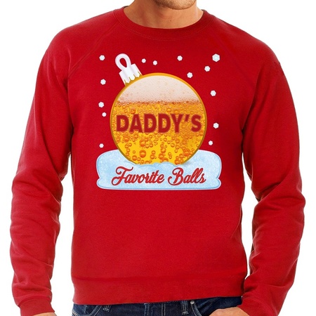 Foute kerstborrel sweater / kersttrui Daddy his favorite balls met bier print rood voor heren