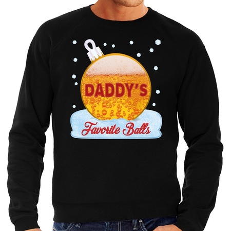 Foute kerstborrel sweater / kersttrui Daddy his favorite balls met bier print zwart voor heren