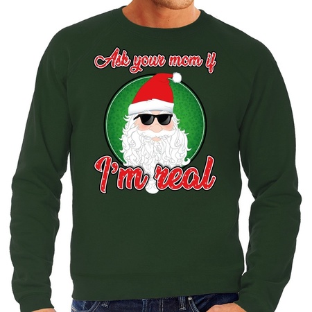 Foute kerstborrel trui / kersttrui ask your mom groen voor heren