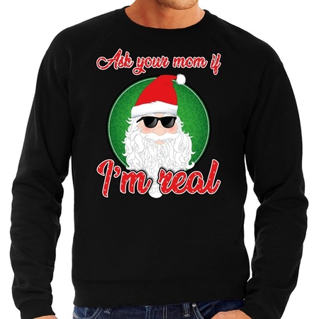 Foute kerstborrel trui / kersttrui ask your mom zwart voor heren