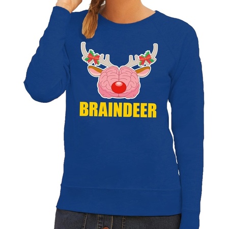 Foute kersttrui / sweater braindeer blauw voor dames