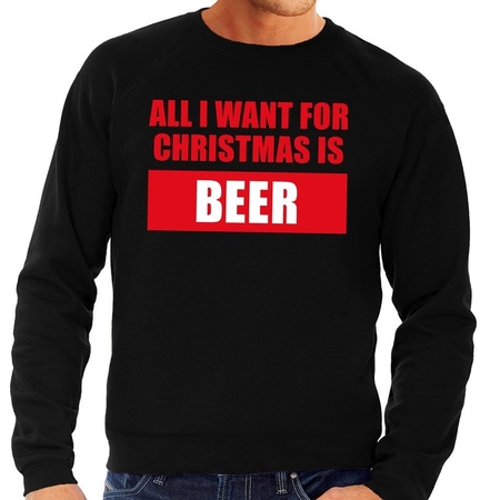 Foute kerstborrel trui zwart All I Want Is Beer heren