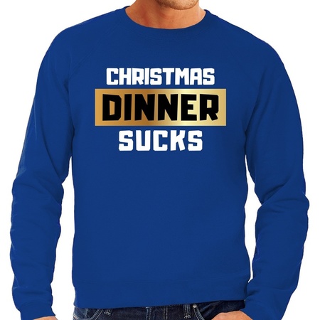 Foute kerstborrel trui / kersttrui Christmas dinner sucks blauw voor heren