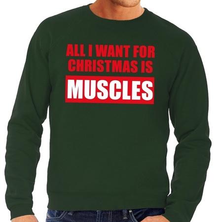 Foute kerstborrel trui groen All I Want Is Muscles heren