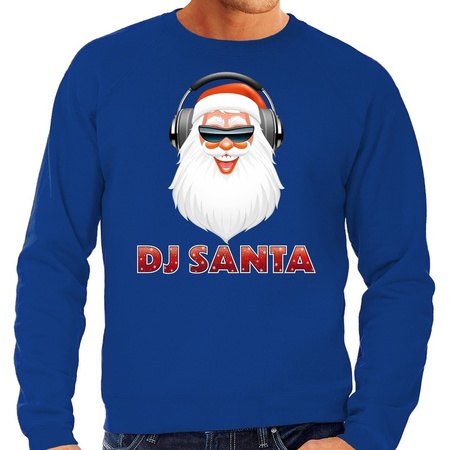 Foute kerstborrel trui / kersttrui dj santa electronic music blauw voor heren