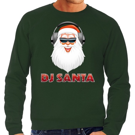 Christmas sweater Dj santa with headphones green for men