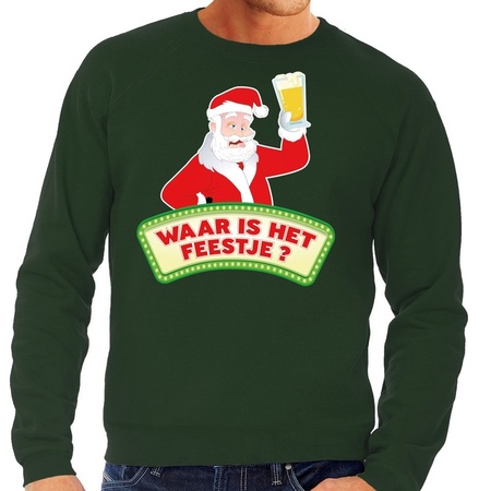 Foute kerst sweater groen dronken Kerstman met bier heren