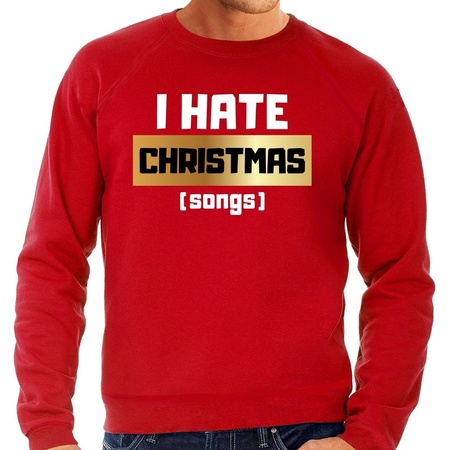 Foute kerstborrel trui / kersttrui I hate Christmas songs / haat kerstmuziek rood voor heren