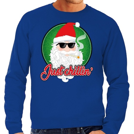 Christmas sweater just chillin blue for men