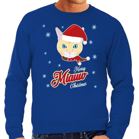 Christmas sweater Merry Miauw Christmas blue for men