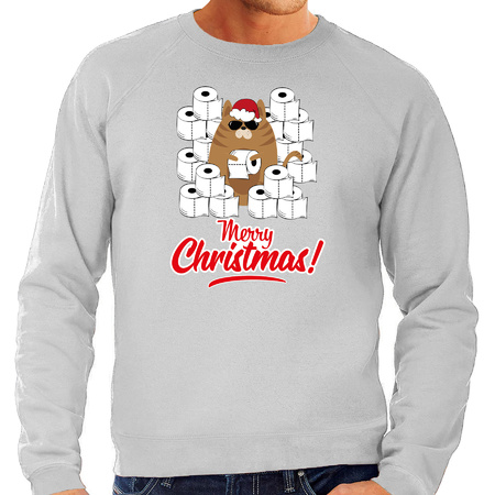 Christmas sweater with a hoarding cat grey for men