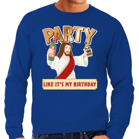 Foute kerstborrel trui / kersttrui Party Jezus blauw voor heren