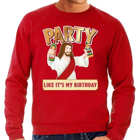 Foute kerstborrel trui / kersttrui Party Jezus rood voor heren