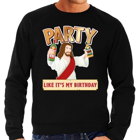 Foute kerstborrel trui / kersttrui Party Jezus zwart voor heren