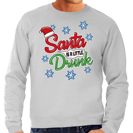 Foute kerstborrel trui / kersttrui Santa is a little drunk grijs voor heren