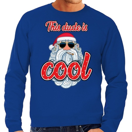 Foute kerstborrel trui / kersttrui this dude is cool / stoere santa blauw voor heren