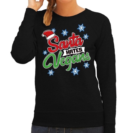 Christmas sweater Santa hates vegans black for women