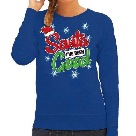Christmas sweater Santa I have been good blue for women