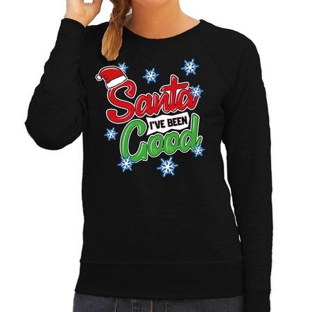 Christmas sweater Santa I have been good black for women