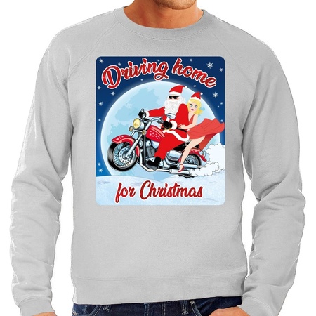 Foute kerstborrel trui / kersttrui driving home for christmas grijs voor motorrijders voor heren
