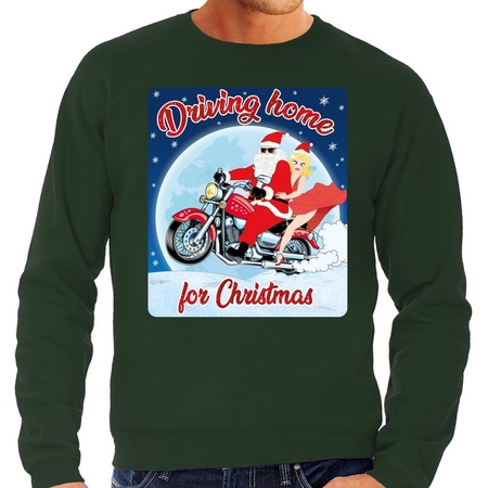 Foute kerstborrel trui / kersttrui driving home for christmas groen voor motorrijders voor heren