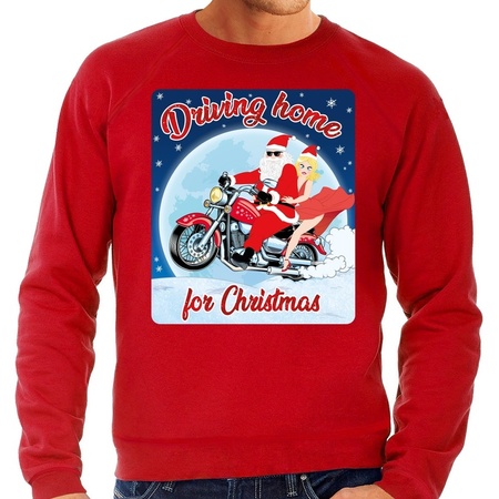 Foute kerstborrel trui / kersttrui driving home for christmas rood voor motorrijders voor heren