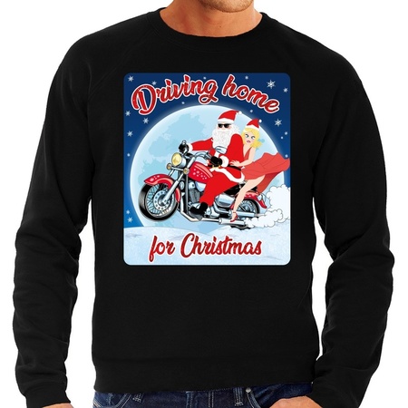 Foute kerstborrel trui / kersttrui driving home for christmas zwart  voor motorrijders voor heren