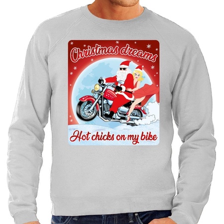 Foute kerstborrel trui / kersttrui christmas dreams grijs voor motorrijders voor heren