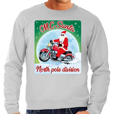 Foute kerstborrel trui / kersttrui voor motorrijders MC Santa grijs voor heren