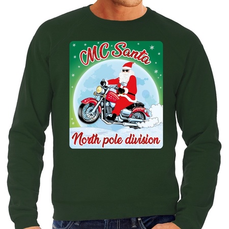 Foute kerstborrel trui / kersttrui MC Santa voor motorrijders groen voor heren