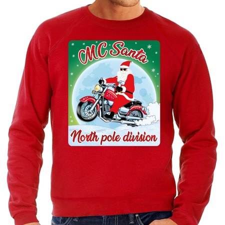 Foute kerstborrel trui / kersttrui voor motorrijders MC Santa rood voor heren